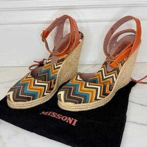 Missoni Espadrille Wedge Sandals with a Closed toe & Orange Ankle Strap - Size 7